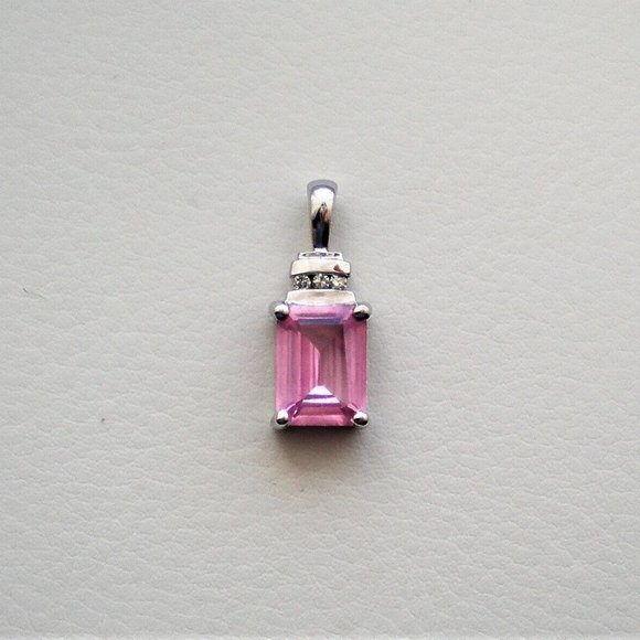 Vintage Solid 9K 9CT 9C 9KT 375 White Gold Pink Topaz Diamond Charm Pendant
